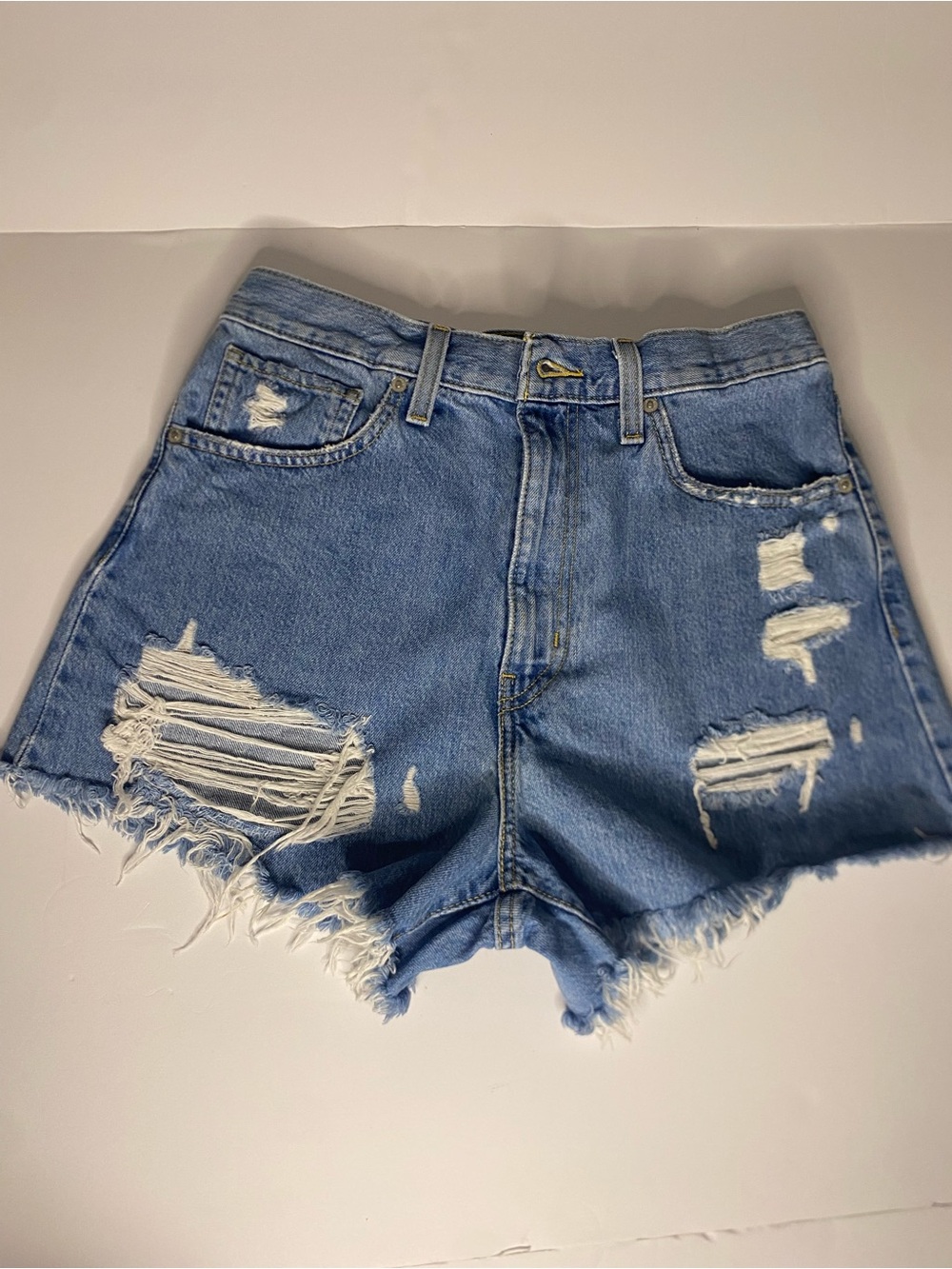 Levi's Light Blue High-Waist Distressed Denim Shorts
